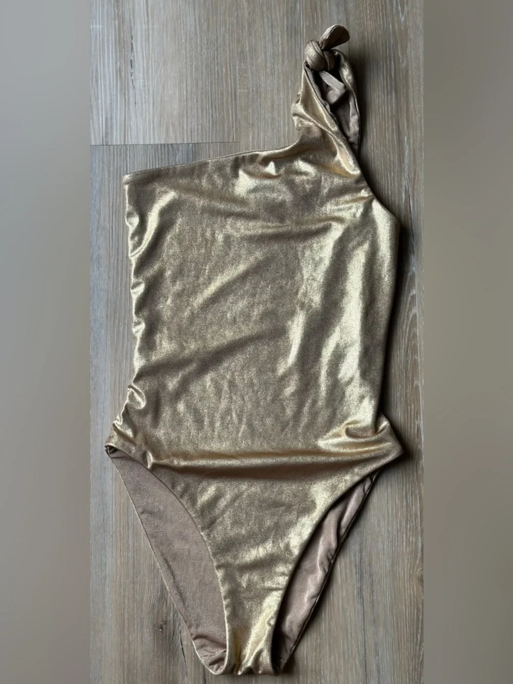Sara Cristina Metallic Gold One-Shoulder One-Piece Swimsuit